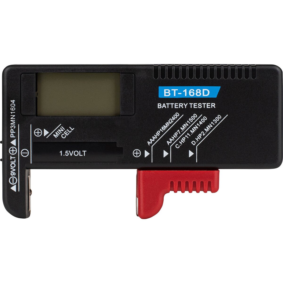 Battery Tester with Digital Display for Standard Size and Button Cell Batteries
